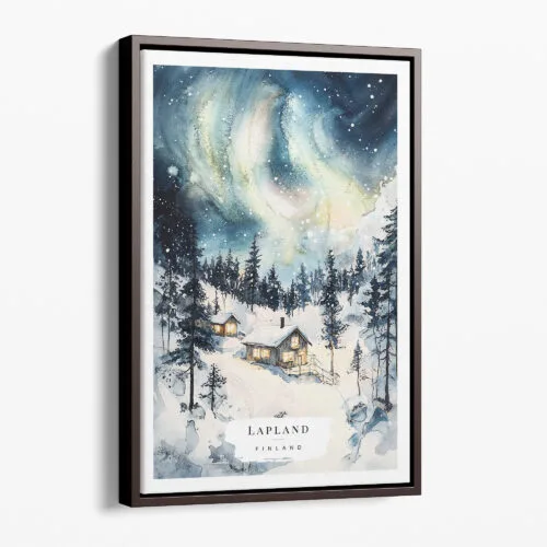 00 - Framed Aurora Lapland Finland Watercolor Canvas Print - Portrait - Main.jpg