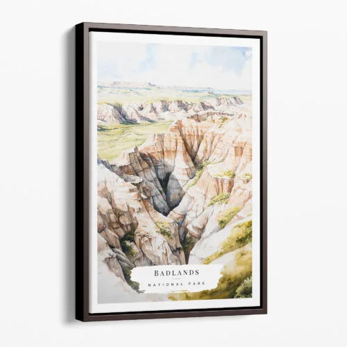 00 - Framed Badlands National Park Watercolor Canvas Print - Portrait - Main.jpg