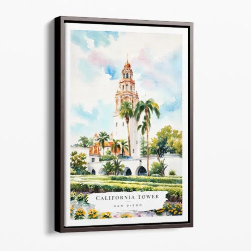 00 - Framed Balboa Park California Tower Watercolor Canvas Print - Portrait - Main.jpg