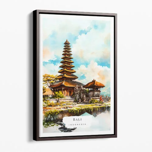 00 - Framed Bali Temple Watercolor Canvas Print - Portrait - Main.jpg