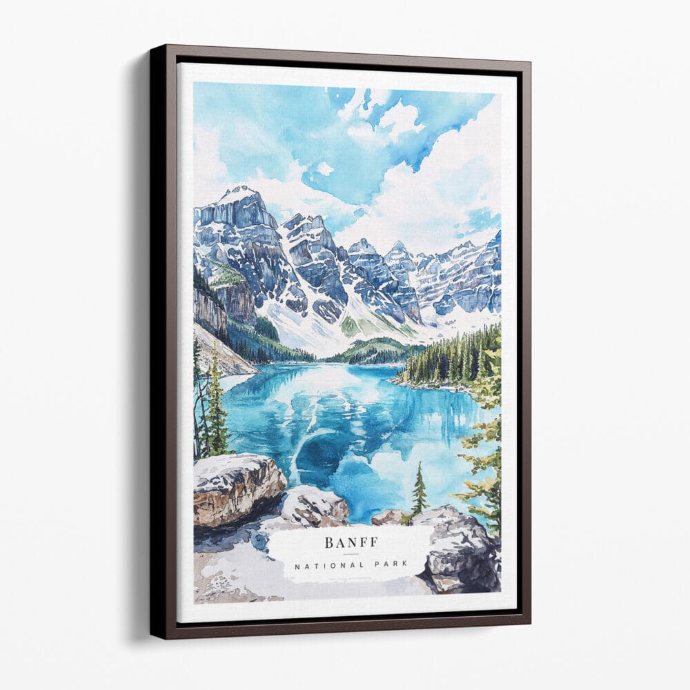 00 - Framed Banff National Park Watercolor Canvas Print - Portrait - Main.jpg