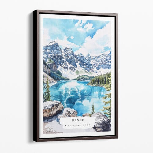 00 - Framed Banff National Park Watercolor Canvas Print - Portrait - Main.jpg