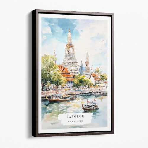 00 - Framed Bangkok Wat Arun Watercolor Canvas Print - Portrait - Main.jpg