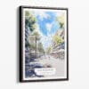 00 - Framed Barcelona Las Ramblas Watercolor Canvas Print - Portrait - Main.jpg