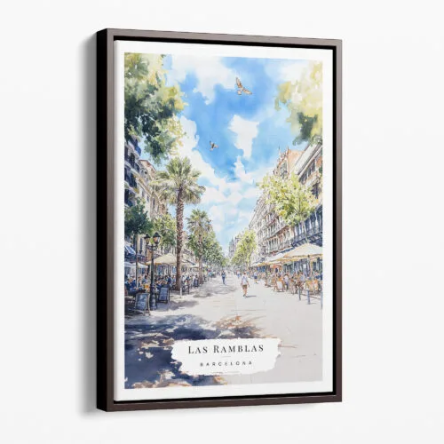 00 - Framed Barcelona Las Ramblas Watercolor Canvas Print - Portrait - Main.jpg
