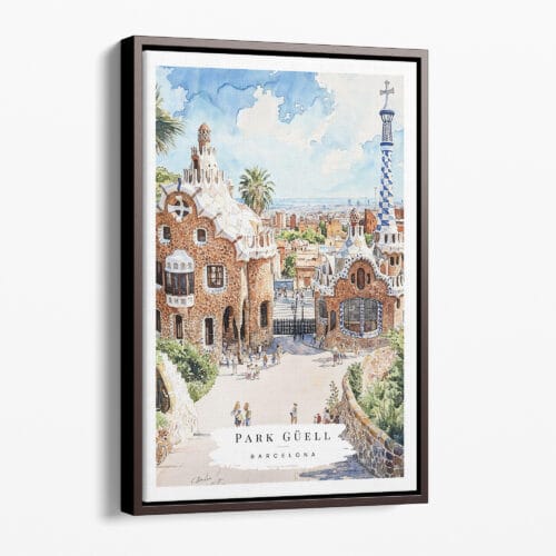 00 - Framed Barcelona Park Guell - Watercolor Canvas Print - Portrait - Main.jpg