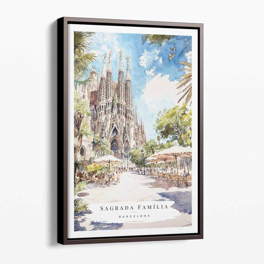00 - Framed Barcelona Sagrada Familia - Watercolor Canvas Print - Portrait - Main.jpg