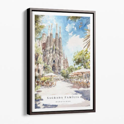 00 - Framed Barcelona Sagrada Familia - Watercolor Canvas Print - Portrait - Main.jpg