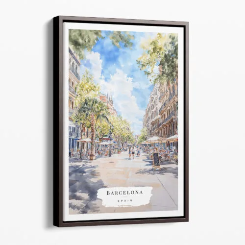 00 - Framed Barcelona Watercolor Canvas Print - Portrait - Main.jpg