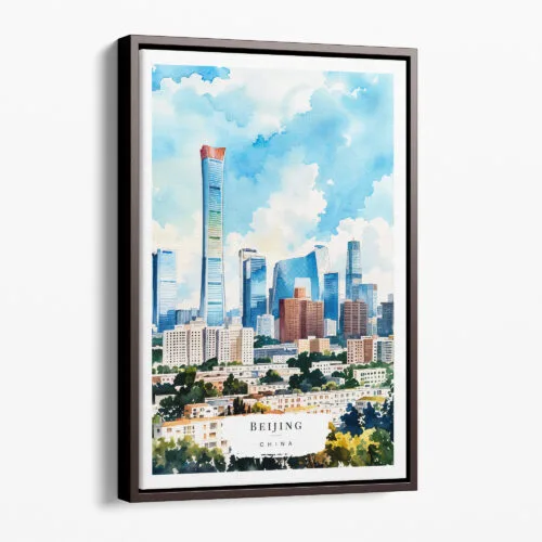00 - Framed Beijing Skyline Watercolor Canvas Print - Portrait - Main.jpg
