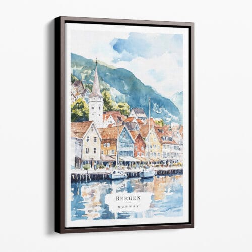 00 - Framed Bergen Norway Watercolor 1 Canvas Print - Portrait - Main.jpg