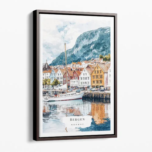 00 - Framed Bergen Norway Watercolor Canvas Print - Portrait - Main.jpg