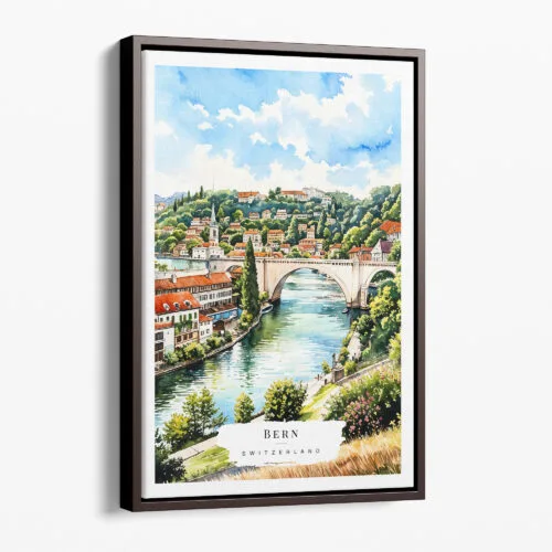 00 - Framed Bern Switzerland Watercolor Canvas Print - Portrait - Main.jpg