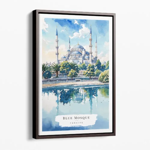 00 - Framed Blue Mosque Watercolor Canvas Print - Portrait - Main.jpg