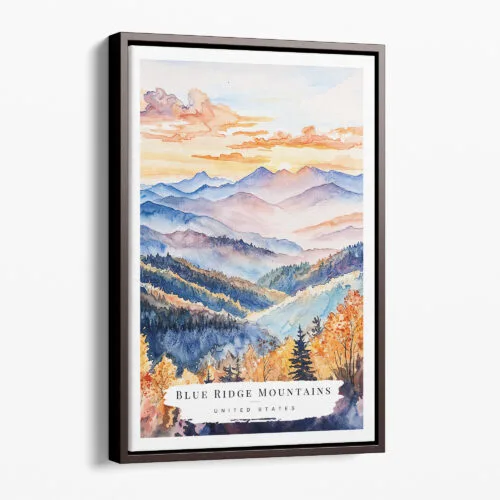 00 - Framed Blue Ridge Mountains Watercolor Canvas Print - Portrait - Main.jpg