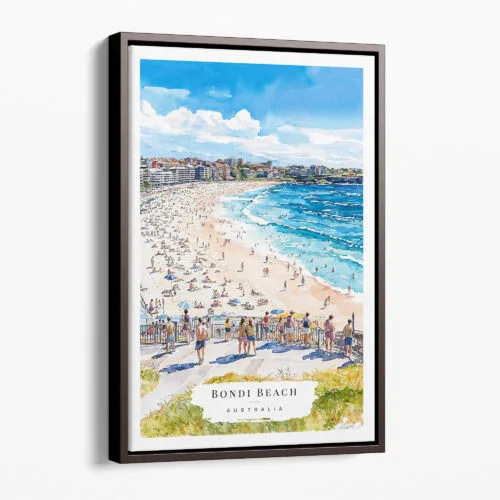00 - Framed Bondi Beach Watercolor Canvas Print - Portrait - Main.jpg