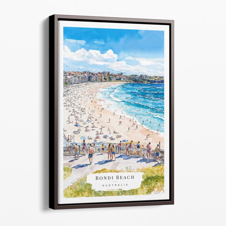 00 - Framed Bondi Beach Watercolor Canvas Print - Portrait - Main.jpg