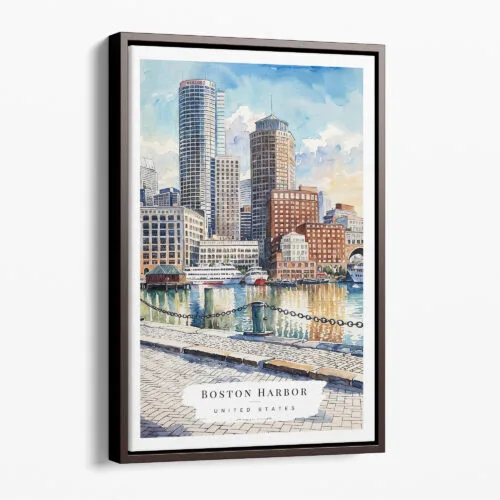 00 - Framed Boston Harbor Watercolor Canvas Print - Portrait - Main.jpg