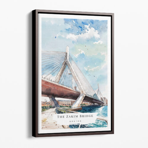00 - Framed Boston Zakim Bridge Watercolor Canvas Print - Portrait - Main.jpg