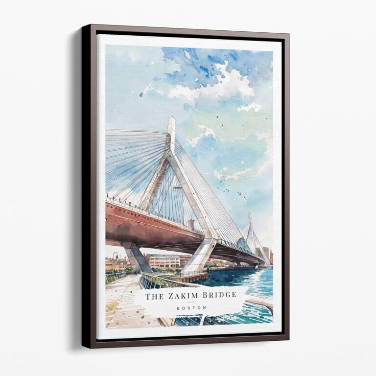 00 - Framed Boston Zakim Bridge Watercolor Canvas Print - Portrait - Main.jpg