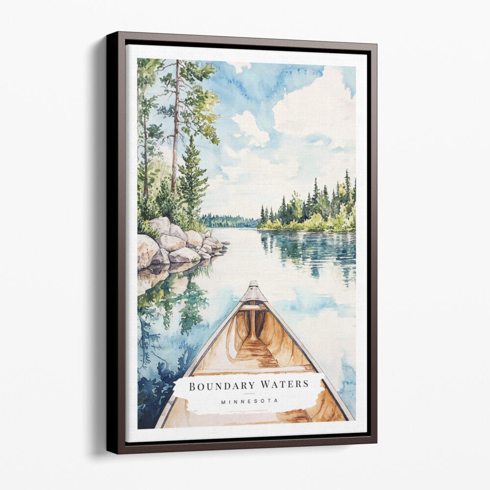 00 - Framed Boundary Waters Minnesota Watercolor Canvas Print - Portrait - Main.jpg