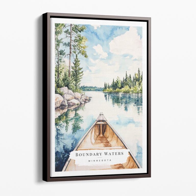 00 - Framed Boundary Waters Minnesota Watercolor Canvas Print - Portrait - Main.jpg