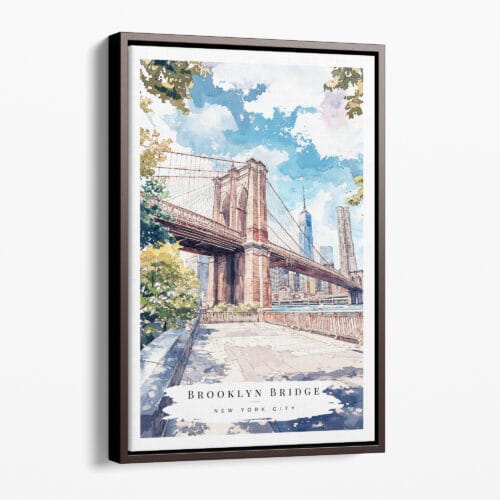 00 - Framed Brooklyn Bridge - Watercolor Canvas Print - Portrait - Main.jpg