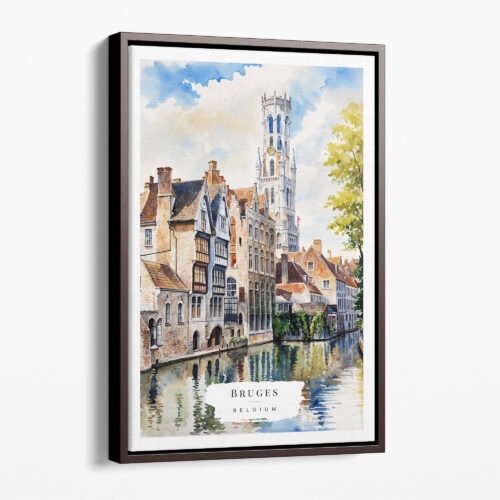 00 - Framed Bruges Belgium Watercolor Canvas Print - Portrait - Main.jpg