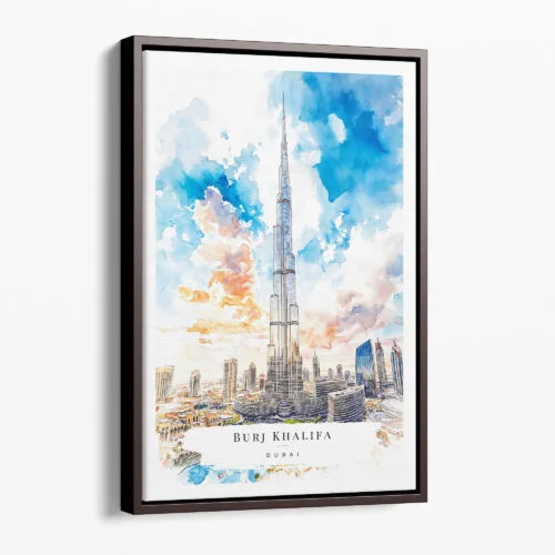 00 - Framed Burj Khalifa Dubai Watercolor Canvas Print - Portrait - Main.jpg
