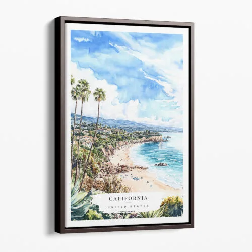 00 - Framed California Laguna Beach Watercolor Canvas Print - Portrait - Main.jpg