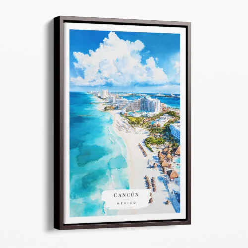 00 - Framed Cancun Mexico Watercolor Canvas Print - Portrait - Main.jpg