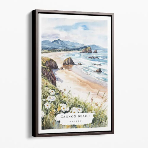 00 - Framed Cannon Beach Oregon Watercolor Canvas Print - Portrait - Main.jpg