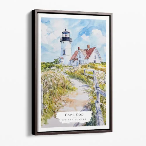 00 - Framed Cape Cod Nobska Watercolor Canvas Print - Portrait - Main.jpg