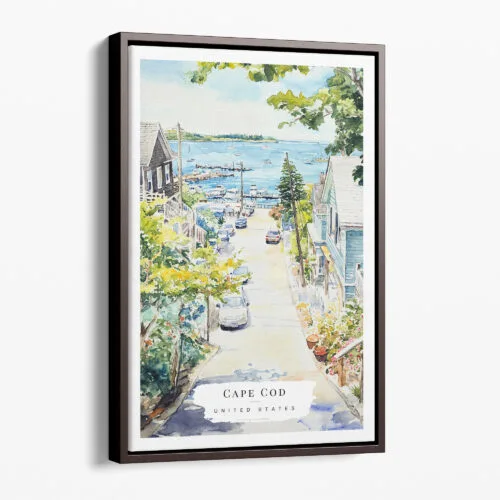 00 - Framed Cape Cod Provincetown Watercolor Canvas Print - Portrait - Main.jpg