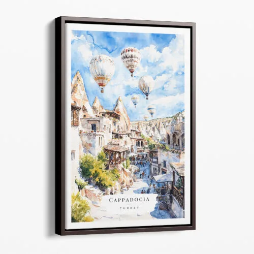 00 - Framed Cappadocia Turkey Watercolor Canvas Print - Portrait - Main.jpg