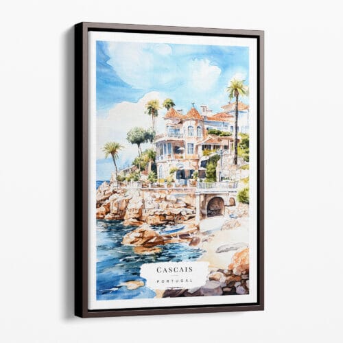 00 - Framed Cascais Portugal Watercolor Canvas Print - Portrait - Main.jpg