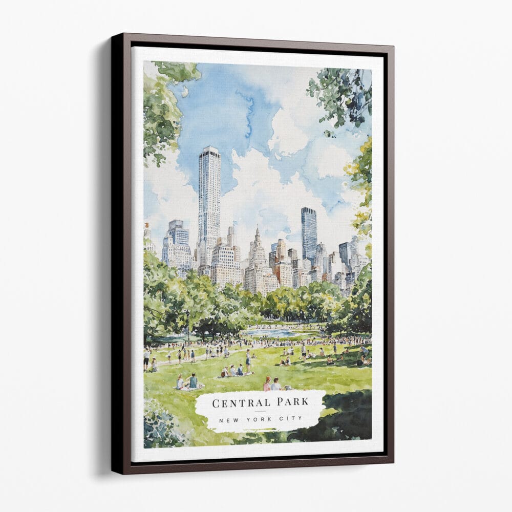 00 - Framed Central Park New York Watercolor Canvas Print - Portrait - Main.jpg