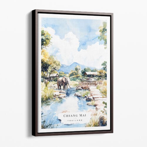 00 - Framed Chiang Mai Elephant Watercolor Canvas Print - Portrait - Main.jpg