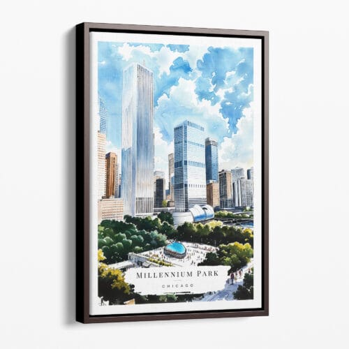 00 - Framed Chicago Millennium Park Watercolor Canvas Print - Portrait - Main.jpg