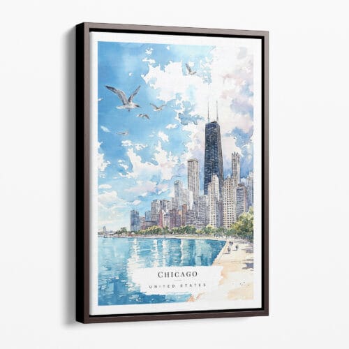 00 - Framed Chicago Skyline - Watercolor Canvas Print - Portrait - Main.jpg