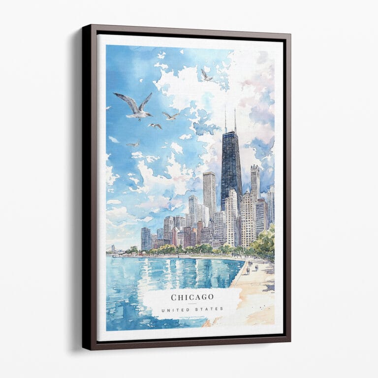 00 - Framed Chicago Skyline - Watercolor Canvas Print - Portrait - Main.jpg