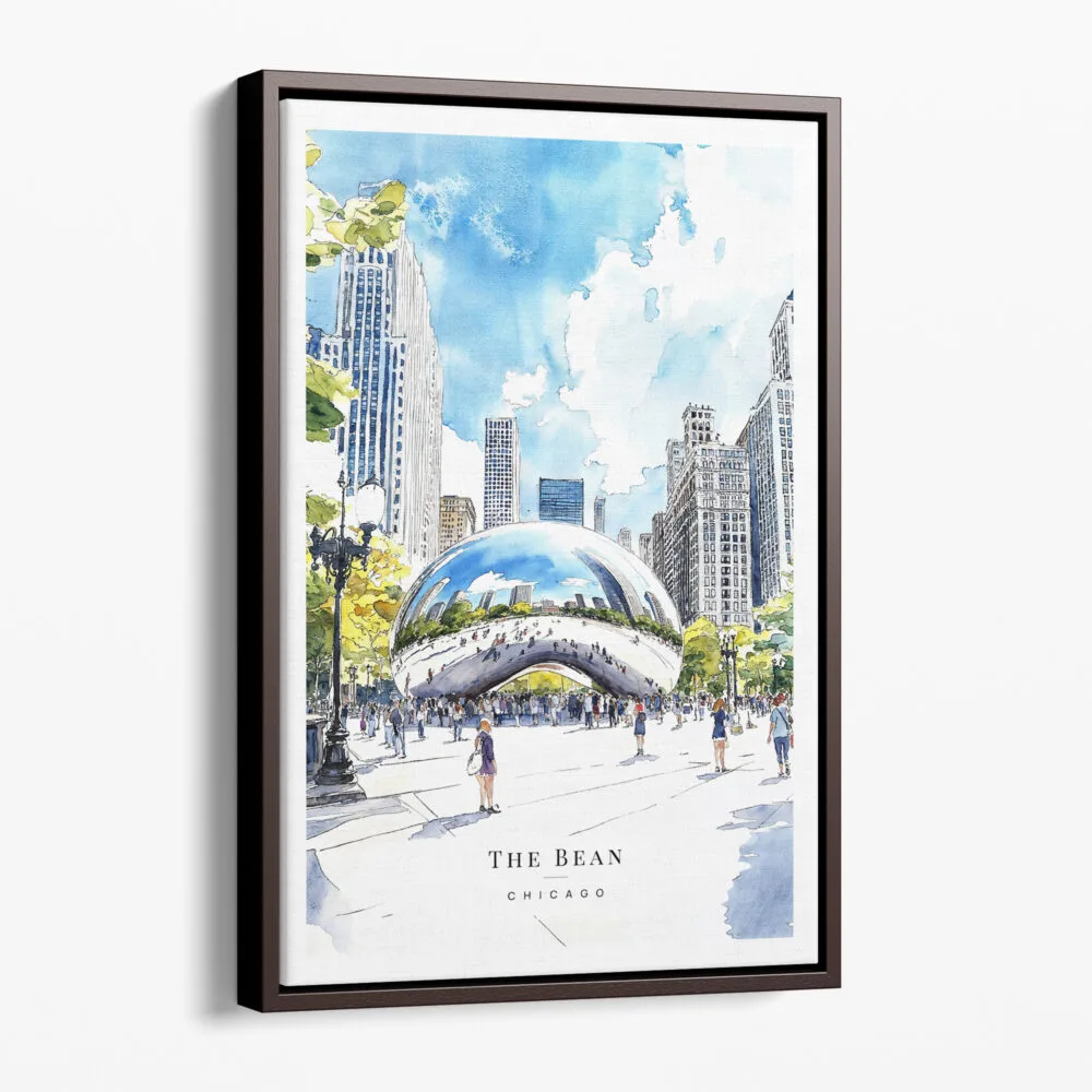 00 - Framed Chicago The Bean Cloud Gate Watercolor Canvas Print - Portrait - Main.jpg