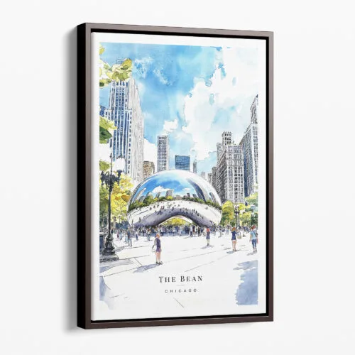 00 - Framed Chicago The Bean Cloud Gate Watercolor Canvas Print - Portrait - Main.jpg
