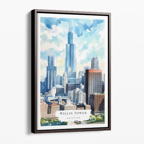 00 - Framed Chicago Willis Tower Watercolor Canvas Print - Portrait - Main.jpg
