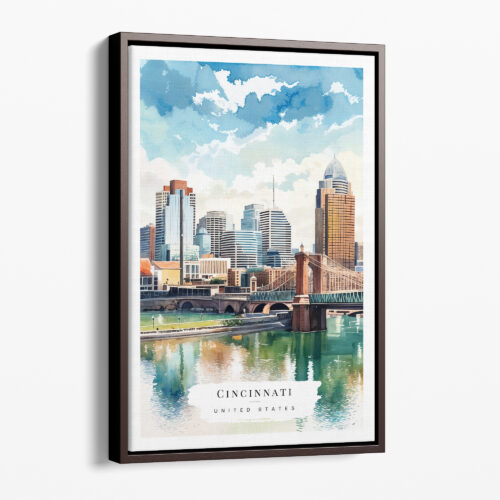 00 - Framed Cincinnati Ohio Watercolor Canvas Print - Portrait - Main.jpg