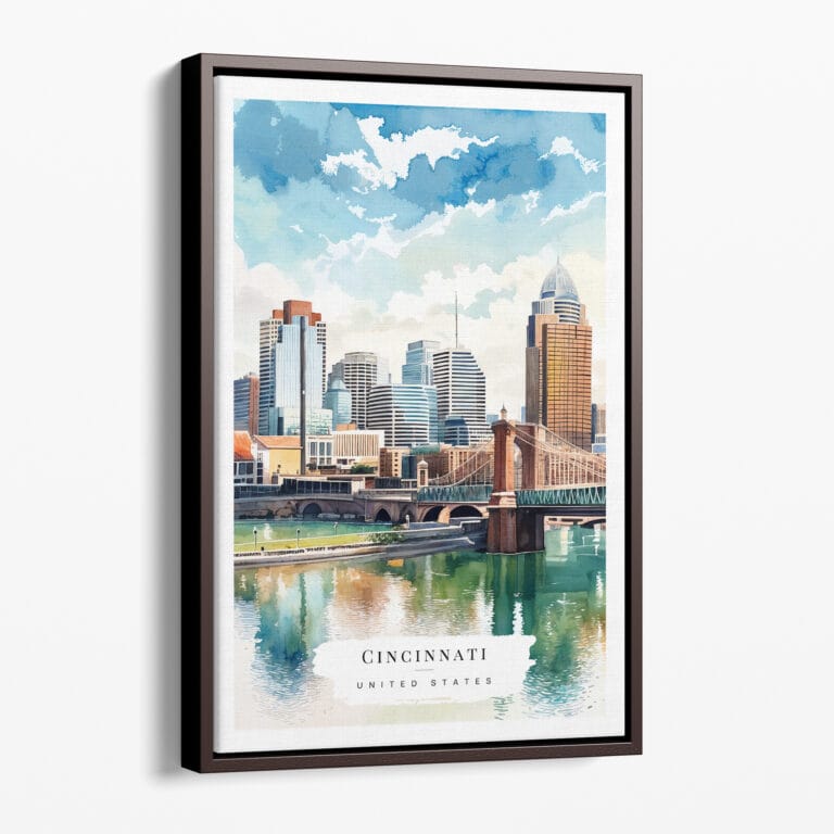 00 - Framed Cincinnati Ohio Watercolor Canvas Print - Portrait - Main.jpg
