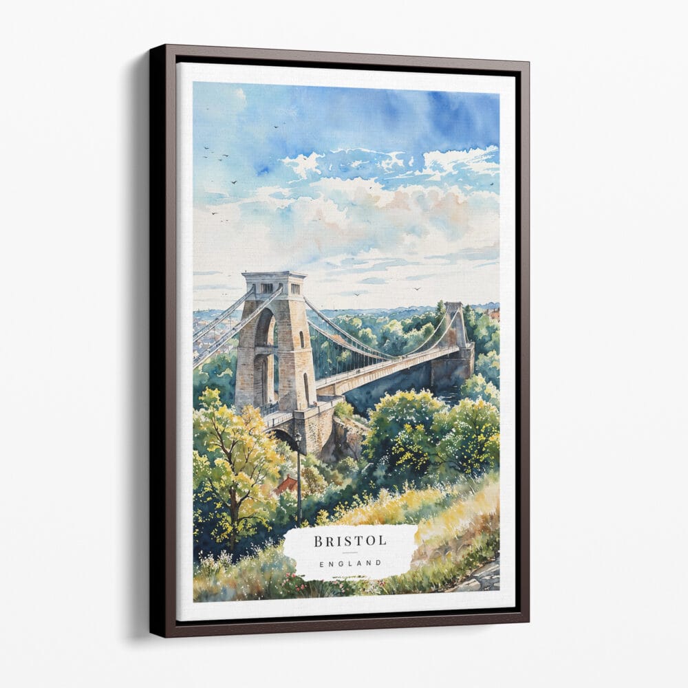 00 - Framed Clifton Bridge Bristol Watercolor Canvas Print - Portrait - Main.jpg