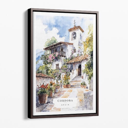 00 - Framed Cordoba Spain Watercolor Canvas Print - Portrait - Main.jpg