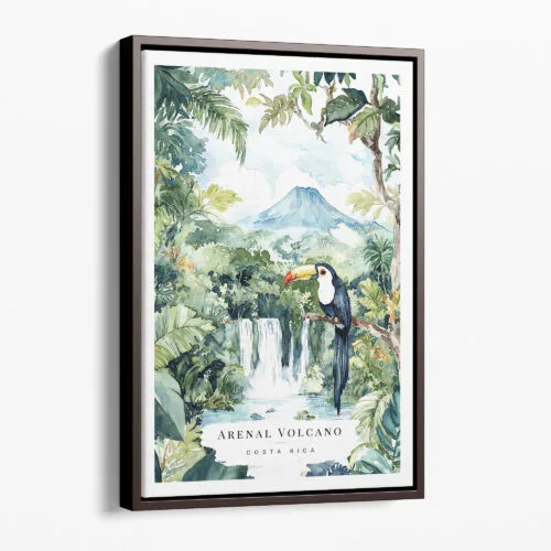 00 - Framed Costa Rica Arenal Volcano Watercolor Canvas Print - Portrait - Main.jpg