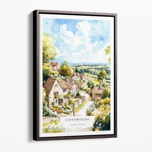 00 - Framed Cotswolds England Watercolor Canvas Print - Portrait - Main.jpg